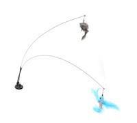 GLOGLOW Juguete para Gatos Juguete, 90 Cm Varita Interactiva Teaser Stick Base de Ventosa Doble Alambre de Acero Extraíble 4 Reemplazos de Plumas para Gatos de Interior Ejercicio de Juego Pluma (#2)