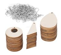 GLOGLOW Materiales Hechos a Mano en Blanco, 60 Piezas de Colgantes de Madera Natural Cuelgan Dijes Bohemios con Ganchos para Pendientes para Mujeres Regalos de Bricolaje Primavera Verano, 3 Estilos
