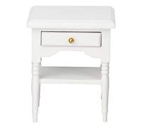 GLOGLOW Mesa de Noche en Miniatura a Escala 1:12, Muebles de Casa de Muñecas de Madera Blanca para la Escena del Dormitorio Accesorios de Casa Modelo Realista con Cajón 2.1x1.6x2.6