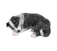 GLOGLOW Pequeña estatua de border collie de resina para dormir, diseño realista de cachorro durmiendo, estatua de animales realistas, decoración del hogar para patio, césped, patio, porche, ornamento
