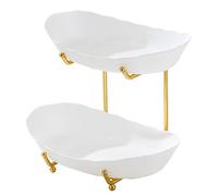 GLOGLOW Soporte para Servir Escalonados, Bandeja de Postres de Acrílico y Hierro con Marco Dorado, Perfecta para Exhibir Frutas, Aperitivos y té de la Tarde (2 niveles)