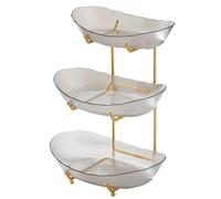 GLOGLOW Soporte para Servir Escalonados, Bandeja de Postres de Acrílico y Hierro con Marco Dorado, Perfecta para Exhibir Frutas, Aperitivos y té de la Tarde (3 niveles)