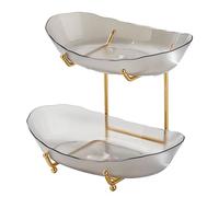 GLOGLOW Soporte para Servir Escalonados, Bandeja de Postres de Acrílico y Hierro con Marco Dorado, Perfecta para Exhibir Frutas, Aperitivos y té de la Tarde (2 niveles)