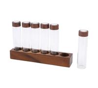 GLOGLOW Tubos Monodosis para Almacenar Granos de café, Paquete de 12 Unidades con Soporte de Madera, Válvula Unidireccional, Viales de Vidrio para Granos de café, Joyería, Cuentas y (6 hoyos)