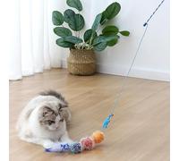 GLOGLOW Varita de Fieltro para Gatos con Forma de Estrella, Juguete Interactivo de Plumas con Colgante de Bola de Pelo Suave para Jugar en Interiores (Blue)