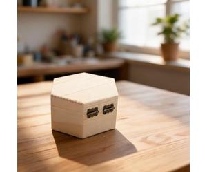 Glomc 1 caja de almacenamiento hexagonal de madera para joyas, madera sin pintar para anillos y aretes, funda de regalo para proyectos de manualidades de decoración de boda (12 x 10,5 x 6,5 cm)