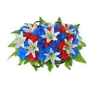 Glomc Flores artificiales de cementerio, arreglo floral realista, para decoraciones de tumbas y lápidas, ramo de plástico resistente a la intemperie, base estable, 50 x 35 cm (rojo + azul)