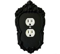 Glomc Placa de interruptor de estilo gótico victoriano, panel eléctrico negro con diseño arquitectónico intrincado para decoración vintage del hogar o comercial (A)