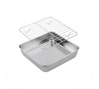 Glomc Sartén de acero inoxidable, con estante de refrigeración integrado, bandeja de asar apta para horno para pavo, alas de pollo, pasteles y galletas, apta para lavavajillas (20 cm)
