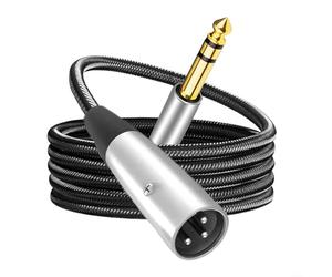 Glomc Xlr Cable XLR macho a 6,35 mm TRS cable de audio, conectores chapados en oro, núcleo de cobre OFC con nailon para funda trenzada para micrófono mezclador altavoz grabación (2 metros)