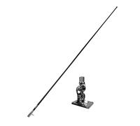 Glomex Kit de antena VHF clásica de 1,5 m (negro/cromo), modelo RA112CR/BK + base, abrazadera cromada, ganancia de 3 dB, fibra de vidrio, para barcos, barcos, yates