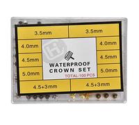 Glomora 100 Piezas de Repuesto de Corona de Reloj Surtidas, Coronas de aleación de Oro y Plata de 3,5-5,0 mm para reparación de Relojes, Kit de Herramientas de relojero con Estuche de