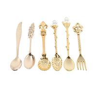 Glomora 6 Unids/Set Cucharas de Café Vintage, Mini Cucharas de Café y Tenedor de Metal Real para Cocina, Comedor y Fiestas de Té (Or)