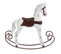 Glomora Caballo mecedor de madera hecho a mano tallado pintado, decoración de mesa de troncos nórdicos para escritorio con estante, artesanía de arte (blanco)