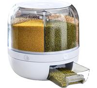 Glomora Dispensador de Granos Giratorio,Dispensador de alimentos giratorio de 6 Rejillas de 360° con Tapa Extraíble para Soja Arroz Cebada Frijol Mungo 6KG