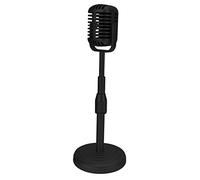 Glomora Modelo de micrófono vintage con soporte, micrófono de simulación de estilo retro para fotografía, altura ajustable de 33 a 16 pulgadas, base estable, accesorio de (Negra)