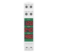 Glomora Voltímetro de riel DIN Pantalla LCD de triple vía Medidor de voltaje modular Función de salida de interruptor para equipos eléctricos Instalación del panel DC 11 310V