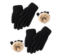 Glooarm 2 pares de guantes térmicos de invierno con forro polar de lana gruesa para clima frío, niños y niñas de 4 a 12 años, Negro, 4-6 años