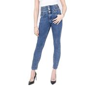 Glook Mujer Pantalón Vaquero Cintura Alta Skinny Fit, 4 Botones Jeans Ajustados Tejanos Elásticos Mujer (M, Azul 3)