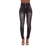 Glook Mujer Pantalones Vaquero Skinny Push Up Pantalones Elástico Jeans Cintura Alta (2XL, Negro)