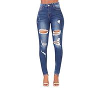Glook Mujer Pantalones Vaquero Skinny Push Up Pantalones Elástico Jeans Cintura Alta (36, Jeans Rasgados)