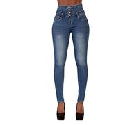 Glook Mujer Pantalones Vaquero Skinny Push Up Pantalones Elástico Jeans Cintura Alta (38, Azul 2)