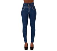 Glook Mujer Pantalones Vaquero Skinny Push Up Pantalones Elástico Jeans Cintura Alta (L, Azul)