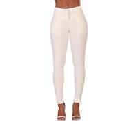 Glook Mujer Pantalones Vaquero Skinny Push Up Pantalones Elástico Jeans Cintura Alta (XXL, Blanco)