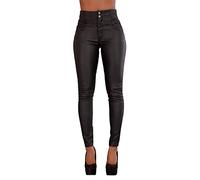 Glook Pantalón Mujer Cuero Negro Skinny Tiro Alto con Bolsillos Traseros - Moderno y Elegante (XS, Negro)