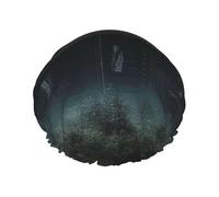 Gloomy Mansion Forest Scene - Gorro de ducha impermeable reutilizable para mujer, cubierta elástica para el cabello, para baño, spa, viajes y uso diario