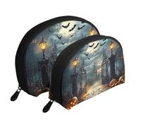 Gloomy Woods and Graveyards - Bolsas de maquillaje impresas de 2 piezas portátil para artículos de aseo de viaje, White, Talla única