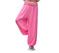 Gloop HS201701 - Pantalones bombachos para mujer, de verano, tipo harén, para tiempo libre, diseño de flores o colores lisos Rosa neón 13090a37 M-L