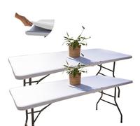 Glop - Pack 2 Manteles Blancos Mesa Rectangular Ajustable, Fundas de Tela Elástica para Mesa Plegable [182 x 76 cm], Repelente al Agua, Cubre Mesas para Bodas, Comuniones, Catering y Banquetes