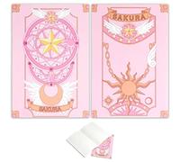 Glopastel Cuadernos Sakura Anime | Diseño estacionario japonés Manga Kawaii para niñas y mujeres | Diseño de alas de luna de estrella en colores pastel japonés Cardcaptor | Lindo diario de viaje con líneas rayadas | Paquete de 2 (rosa)
