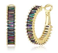 GLOQUAT Pendientes de Aro de Oro CZ Modernos Chapados en Oro de 14K Pendientes de Aro Baguette para Mujeres Ligeros Vintage Pendientes de Circonita Cúbica Moda Círculo Redondo Hipoalergénicos