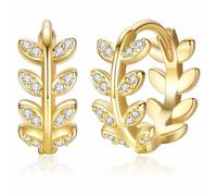 GLOQUAT Pendientes de aro de oro de 14 quilates para mujer, aretes de aro pequeños de circonita cúbica, ligeros, delicados, hipoalergénicos, regalos de joyería, 10 mm, Oro amarillo