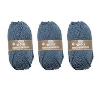 Glorex 5 1002 50 - Set de 3 hilos de punto Wooly de 70% acrílico y 30% lana, cada uno de 50 g en color azul moteado, muy suaves, calentitos, cómodos de llevar