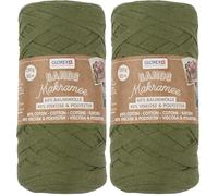 GLOREX 5 1005 07 - Cintas Makramee hilo textil supersuave de 60% algodón / 40% viscosa para ganchillo tricotar anudar y diseño textil 250 g aprox. 125 m oliva (Paquete de 2)
