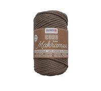 GLOREX 5 1006 03 - Cordón de macramé 3 mm hilo textil supersuave de 60% algodón / 40% viscosa para hacer ganchillo tricotar y anudar 250 g aprox. 85 m tejido marrón claro