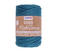 Glorex 5 1006 09 - Cordón de macramé 250 g 3 mm longitud 70 m turquesa hilo de algodón de triple torsión 60% algodón 40% viscosa y poliéster para ganchillo tricotar anudar