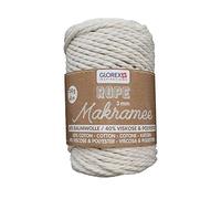 GLOREX 5 1007 01 - Cuerda de macramé 3 mm hilo textil supersuave de 60% algodón / 40% viscosa para hacer ganchillo tricotar y anudar 250 g aprox. 63 m color crema trenzado