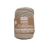 GLOREX 5 1007 02 - Cuerda de macramé 3 mm hilo textil supersuave de 60% algodón / 40% viscosa para hacer ganchillo tricotar y anudar 250 g aprox. 63 m topo retorcido