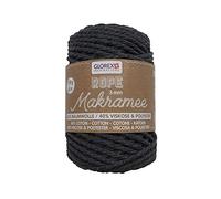 GLOREX 5 1007 04 - Cuerda de macramé 3 mm hilo textil supersuave de 60% algodón / 40% viscosa para hacer ganchillo tricotar y anudar 250 g aprox. 63 m antracita retorcido
