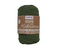 GLOREX 5 1007 05 - Cuerda de macramé 3 mm hilo textil supersuave de 60% algodón / 40% viscosa para hacer ganchillo tricotar y anudar 250 g aprox. 63 m retorcido oliva
