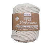 GLOREX 5 1007 11 - Cuerda de macramé 5 mm hilo textil supersuave de 60% algodón / 40% viscosa para hacer ganchillo tricotar y anudar 500 g aprox. 85 m color crema trenzado