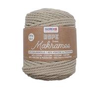 GLOREX 5 1007 12 - Cuerda de macramé 5 mm hilo textil supersuave de 60% algodón / 40% viscosa para hacer ganchillo tricotar y anudar 500 g aprox. 85 m topo retorcido