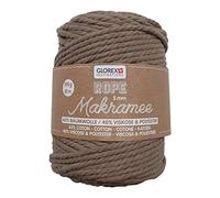 GLOREX 5 1007 13 - Cuerda de macramé 5 mm hilo textil supersuave de 60% algodón / 40% viscosa para hacer ganchillo tricotar y anudar 500 g aprox. 85 m marrón claro retorcido