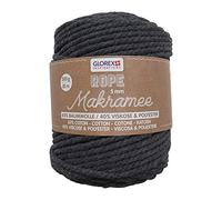 GLOREX 5 1007 14 - Cuerda de macramé 5 mm hilo textil supersuave de 60% algodón / 40% viscosa para hacer ganchillo tricotar y anudar 500 g aprox. 85 m antracita retorcido