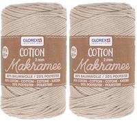 GLOREX 5 1008 02 - Algodón Macramé 250 g 2 mm longitud 225 m paloma hilo de algodón de triple torsión 100% algodón para ganchillo tricotar anudar y diseñar (Paquete de 2)