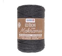 Glorex 5 1008 04 - Algodón Macramé 250 g 2 mm longitud 225 m antracita hilo de algodón de triple torsión 100% algodón para ganchillo tricotar anudar y diseñar